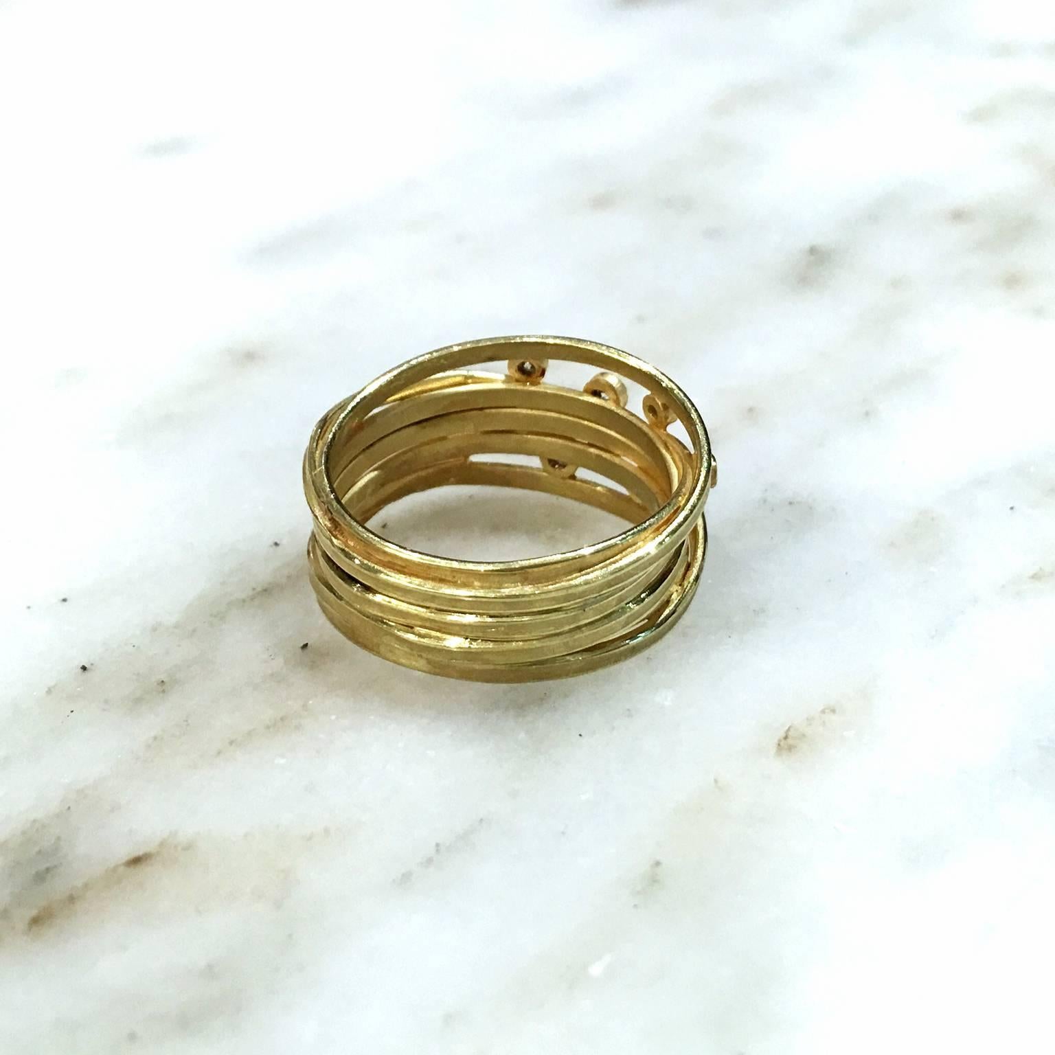 Barbara Heinrich Handmade Multi Wrap Diamond Matte Gold Band Ring In New Condition In Dallas, TX