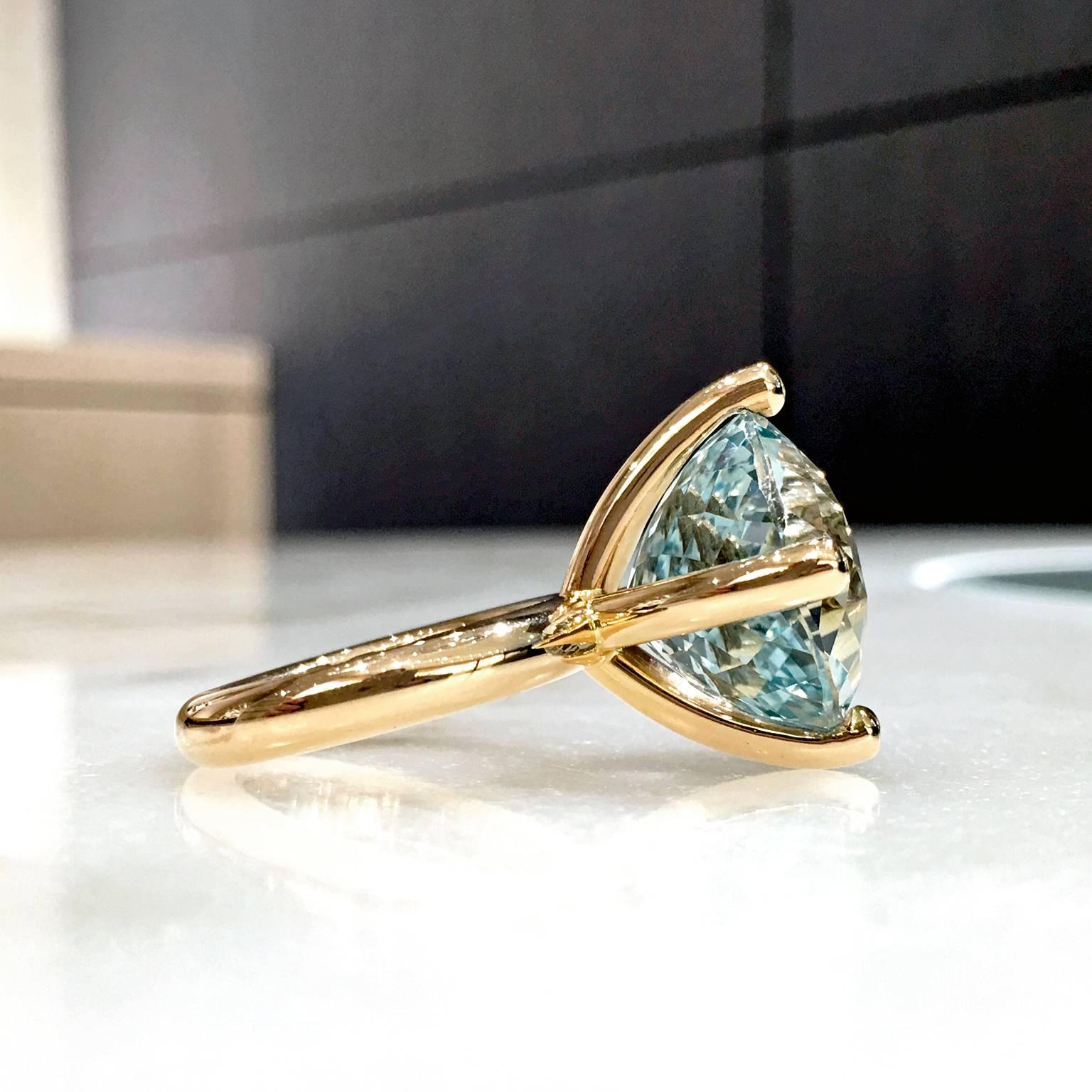 Erich Zimmermann Custom Cut Pale Blue White Topaz Gold Solitaire Princess Ring 2
