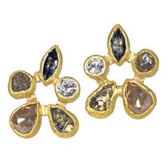 Petra Class Dazzling Diamond Gold Handmade Stud Earrings 
