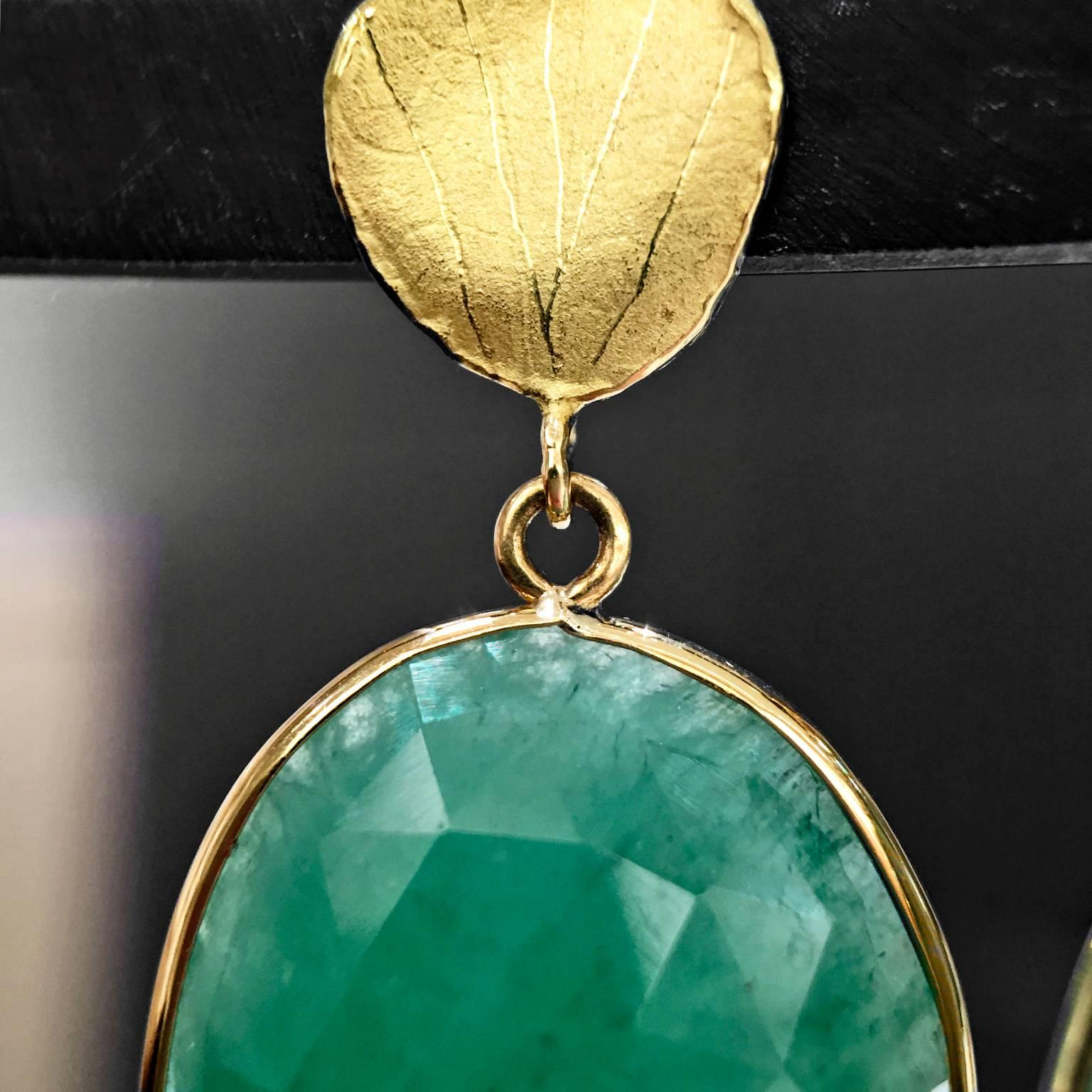 Women's Barbara Heinrich Faceted Green Emerald Black Diamond Briolette Dangle Earrings