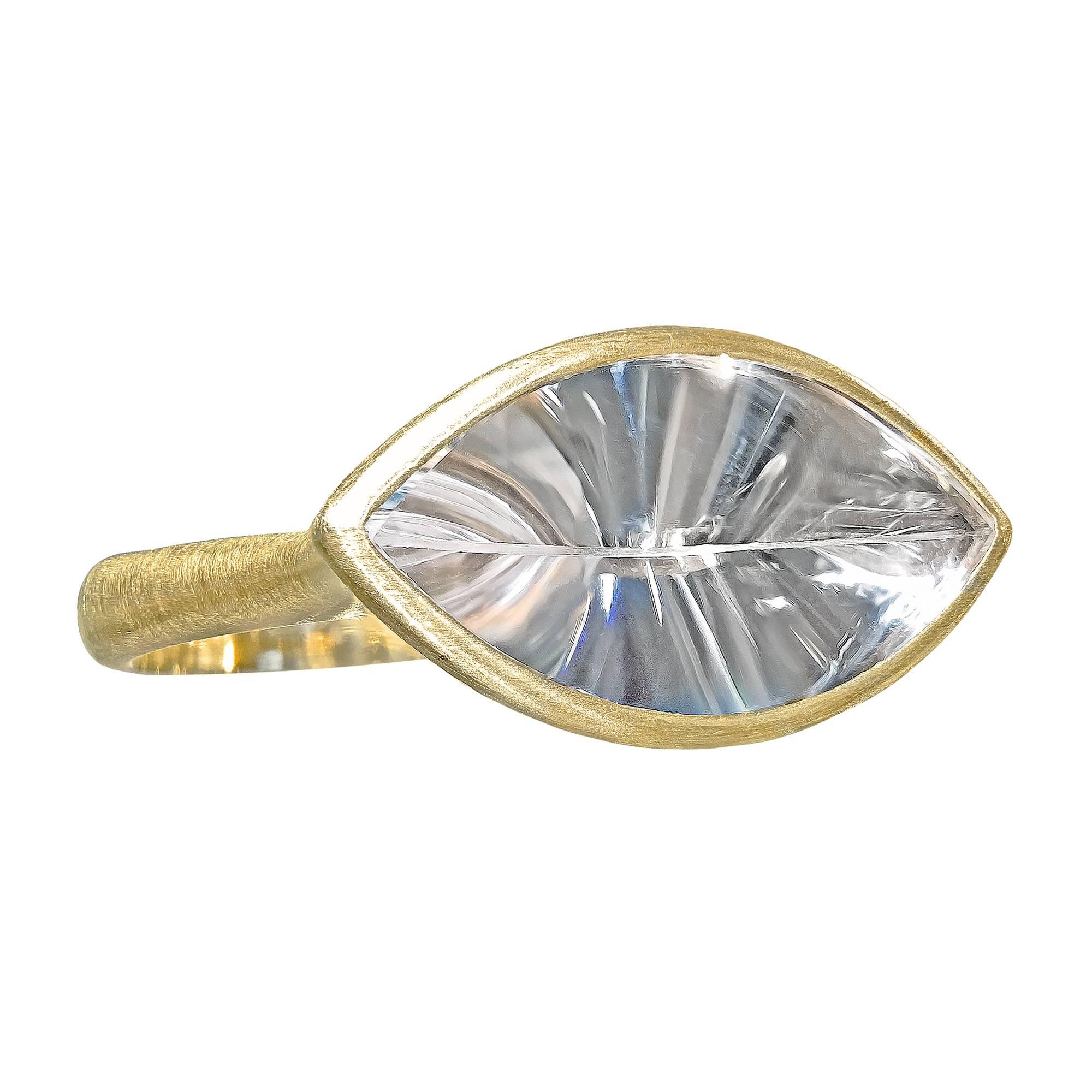Antonio Bernardo Horizontal Prism-Cut Rock Crystal Quartz Shine Handmade Ring