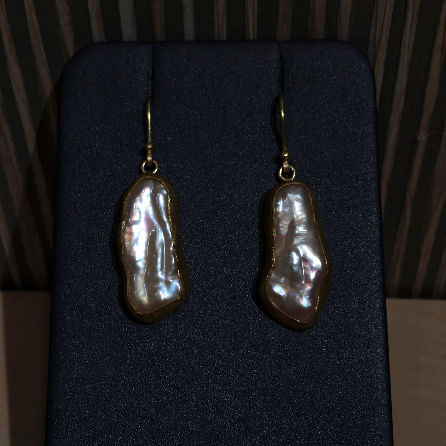 Artist Petra Class White Pink Sweetwater Baroque Pearl Gold Drop Earrings