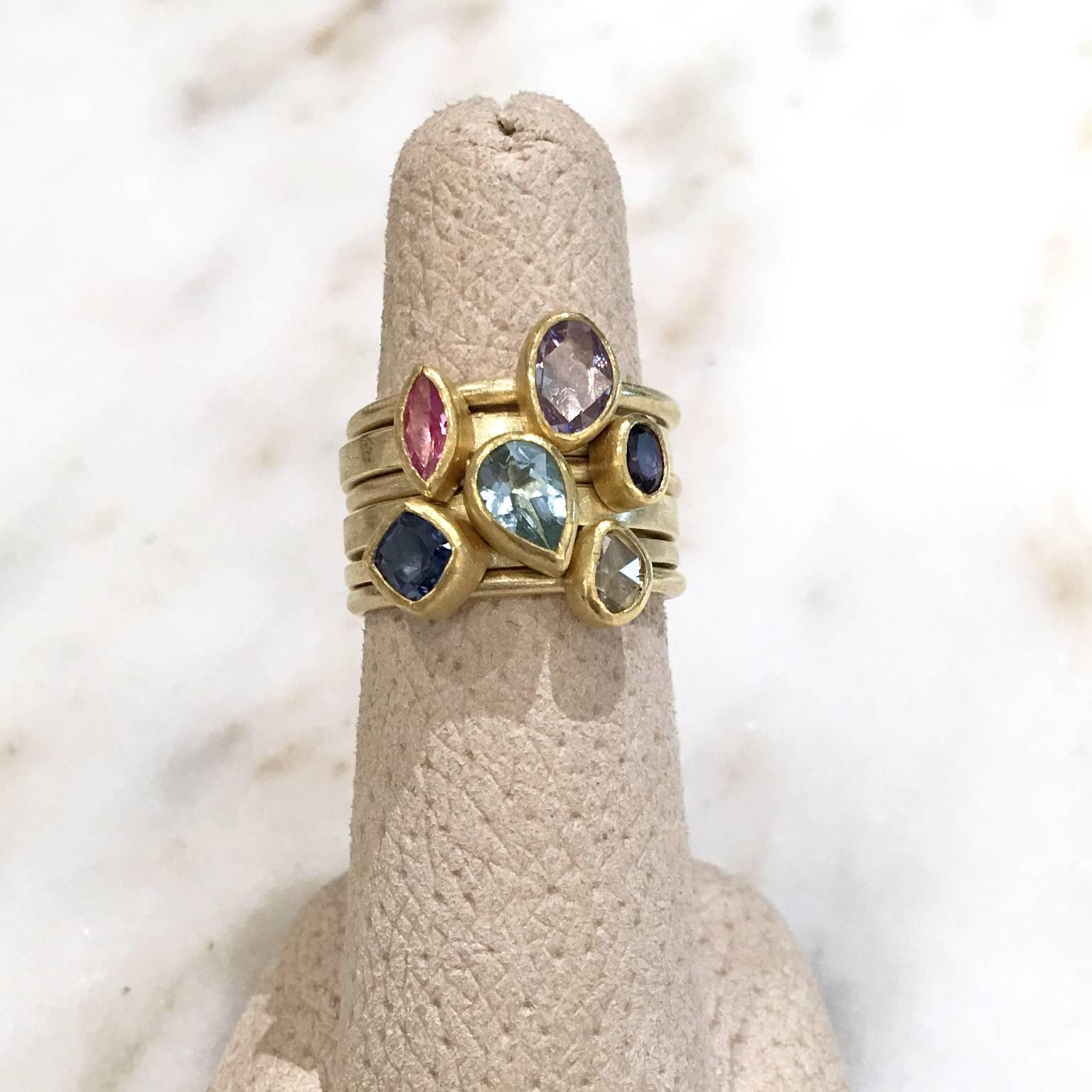 Artisan Petra Class Pink Purple Blue Sapphire Aquamarine Yellow Diamond Stacking Rings