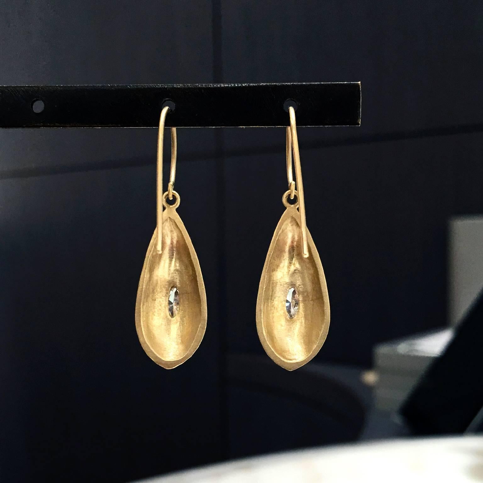 Women's Handmade Marquise Diamond Matte Satin Gold Teardrop Earrings