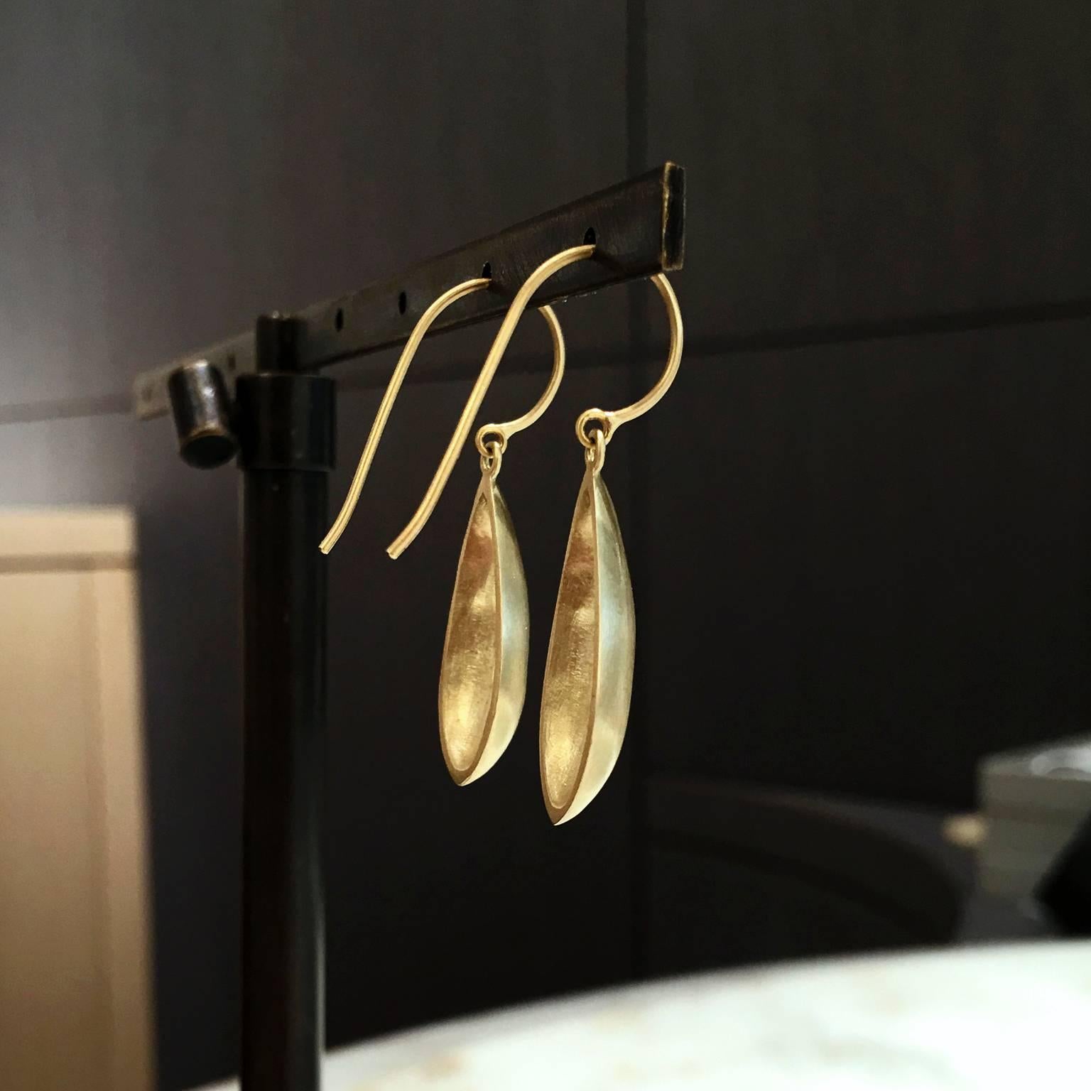Handmade Marquise Diamond Matte Satin Gold Teardrop Earrings 1
