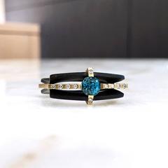 Robin Waynee Brilliant Blue Zircon White Diamond Gold Handmade Ring