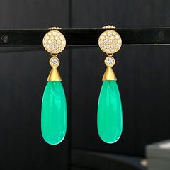 Weißer Diamant Ohrstecker Vibrant Smooth Chrysoprase Abnehmbare Tropfen Ohrringe baumeln