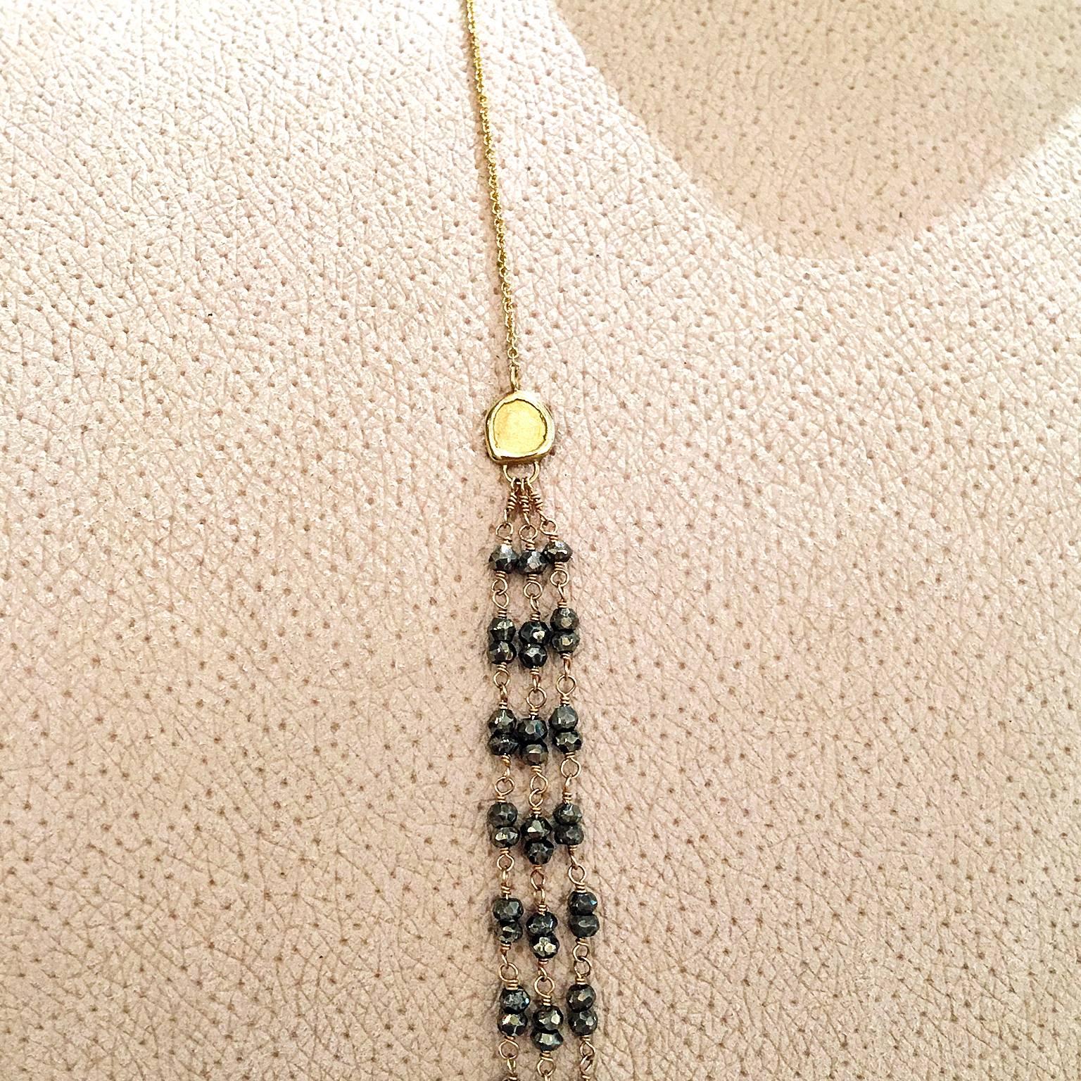 Shimmering Pyrite Gold Triple Strand Necklace In New Condition In Dallas, TX