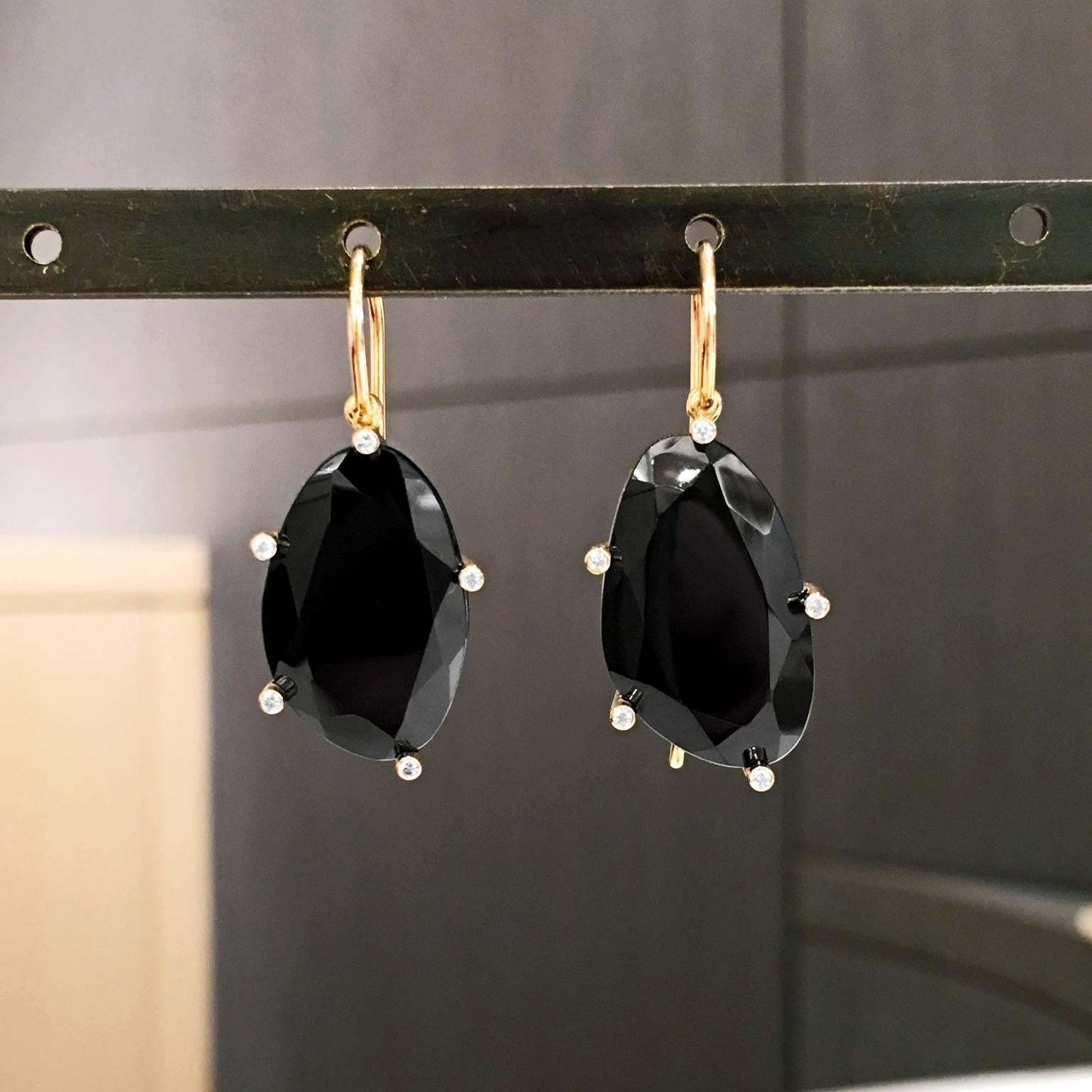 Modern Erich Zimmermann Faceted Black Spinel Diamond Gold Earrings