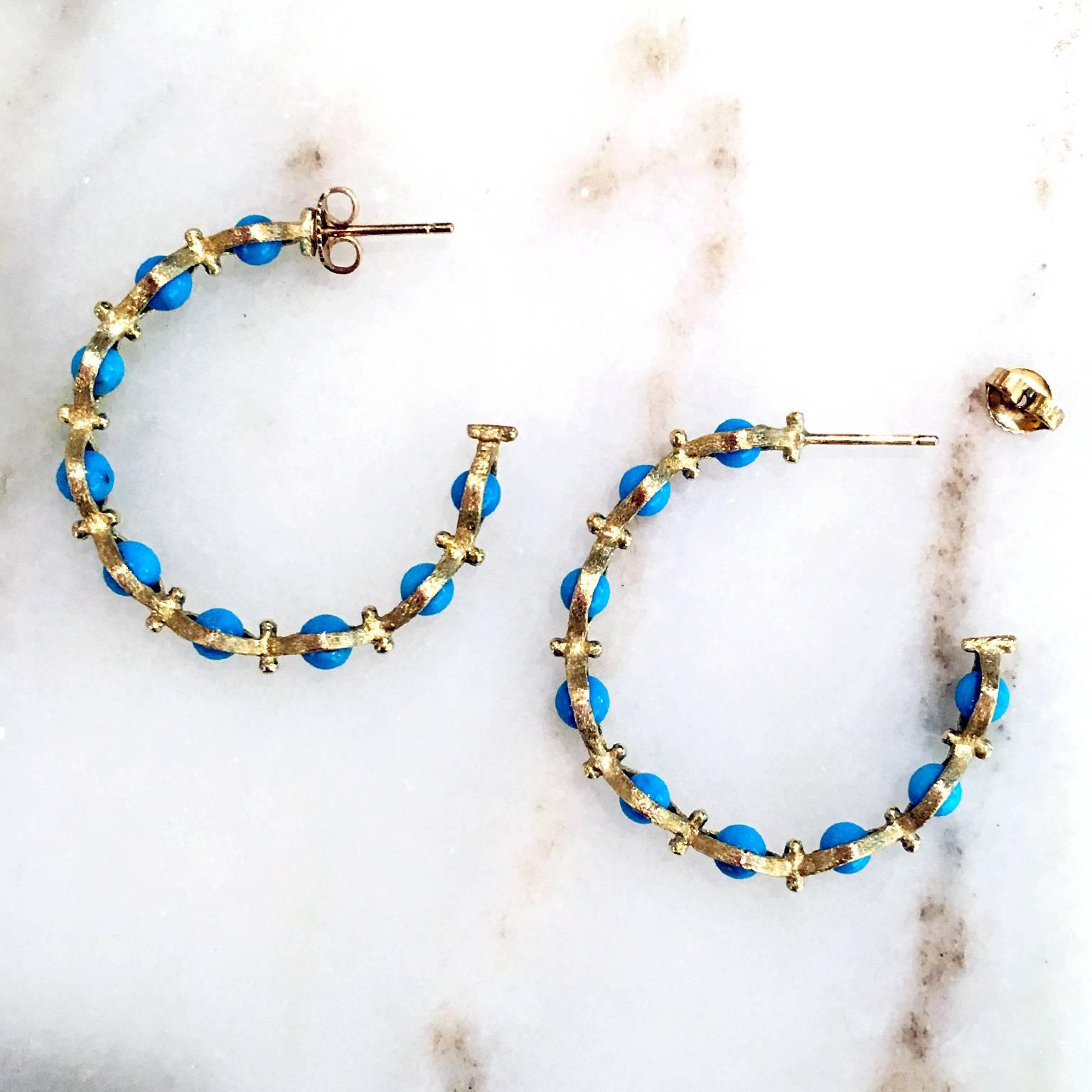 Artisan Joseph Murray Turquoise Satin Gold Infinity Hoop Handmade Earrings