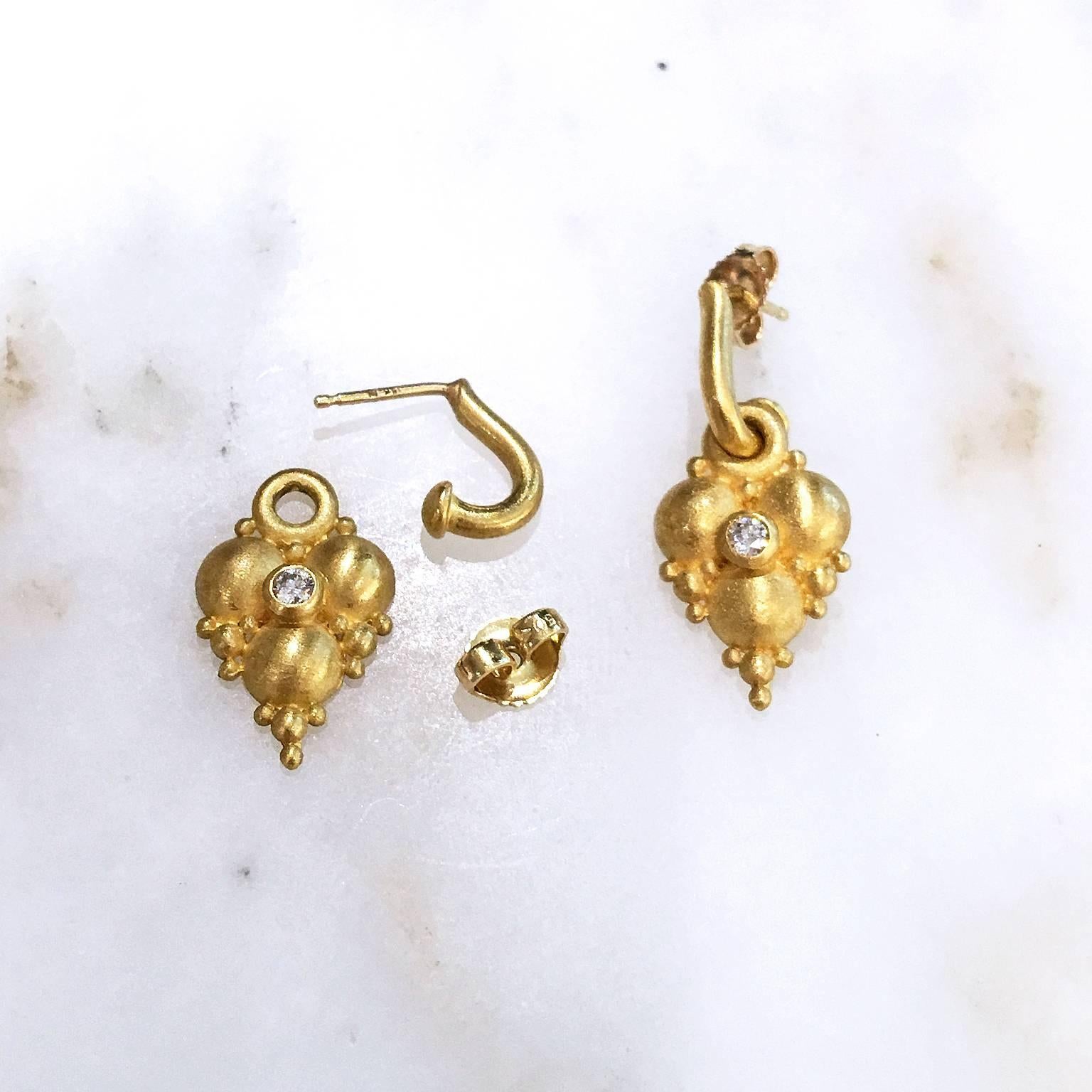 Women's Denise Betesh White Diamond Gold Handmade Heart Granulation Cluster Earrings