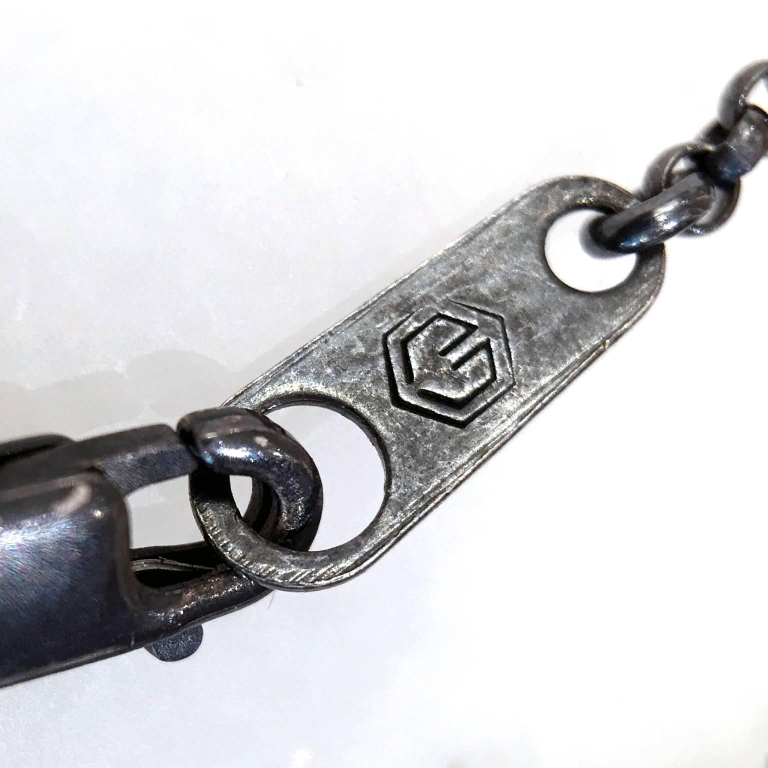 Geoffrey Good Diamond Gold Oxidized Silver Triple Navette Drop Necklace In New Condition In Dallas, TX
