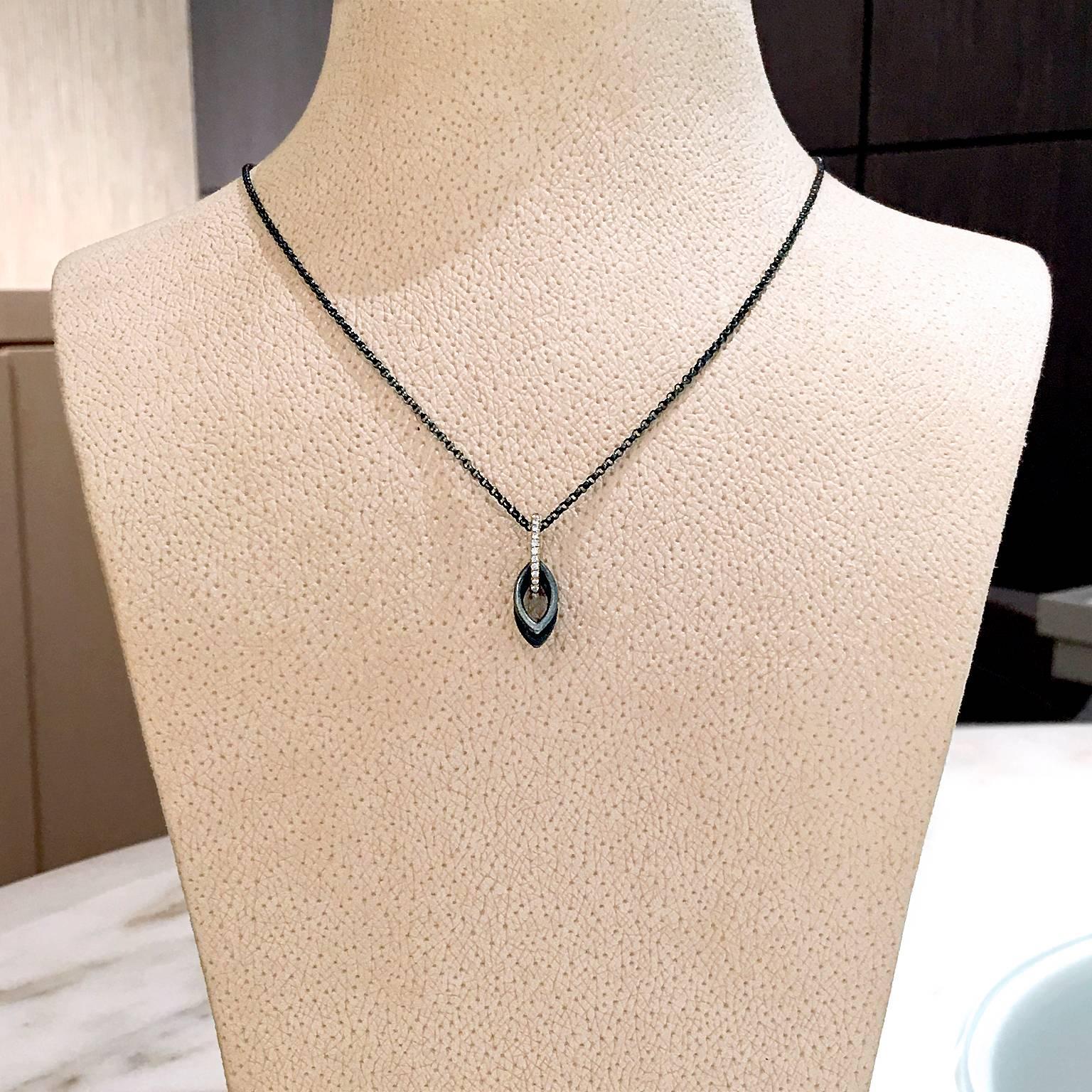 Navette Drop Necklace handmade by renowned jeweler Geoffrey Good on a 19
