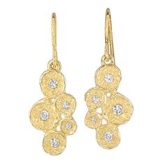 Diamond Matte Lava Finish and Shiny Gold Dangle Drop Earrings 10