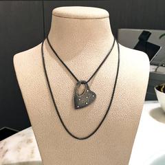 Pedro Boregaard Diamond Dust Silver Double Sided Heart Leaf Long Necklace