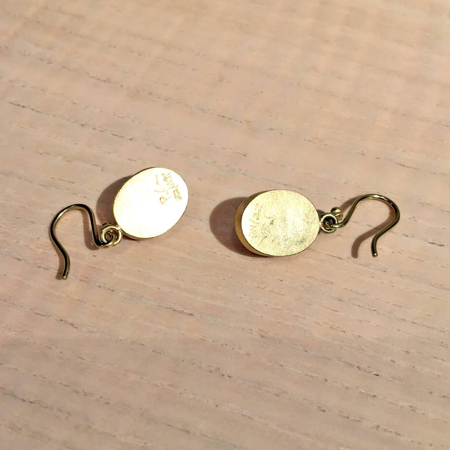 Artist Petra Class Blue Moonstone Cabochon Handmade Gold Drop Dangle Earrings