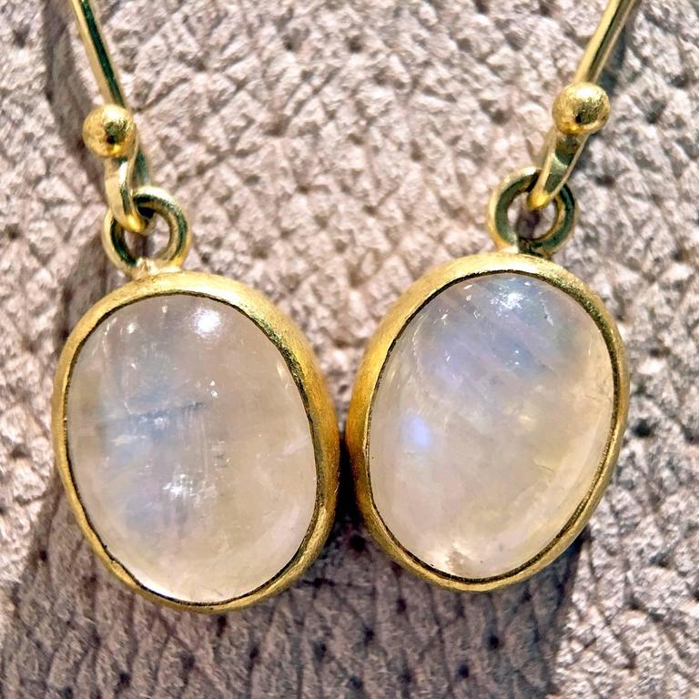 Petra Class Blue Moonstone Cabochon Handmade Gold Drop Dangle Earrings ...