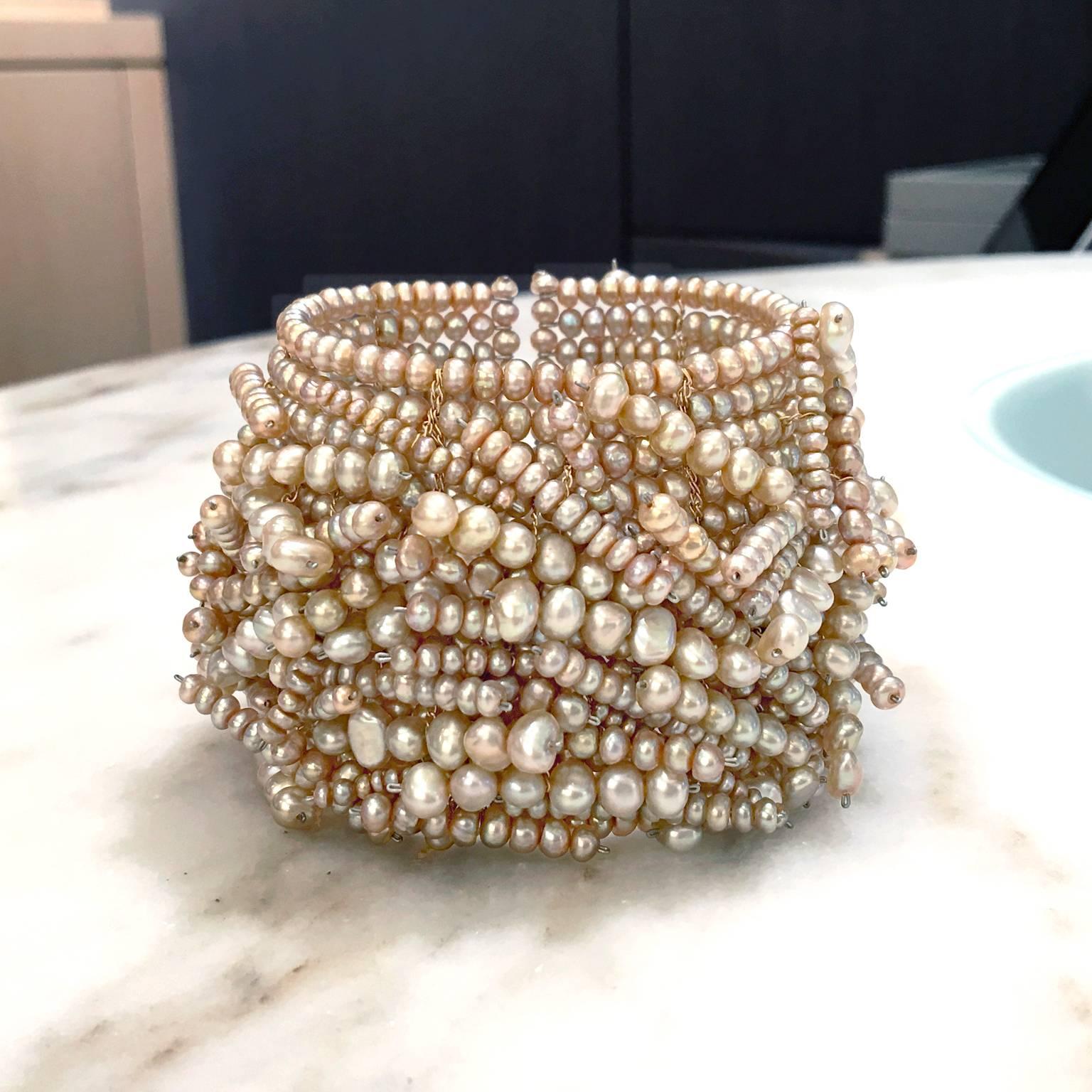 Artist  Champagne Pearl Flexible Chaos Cuff Bracelet