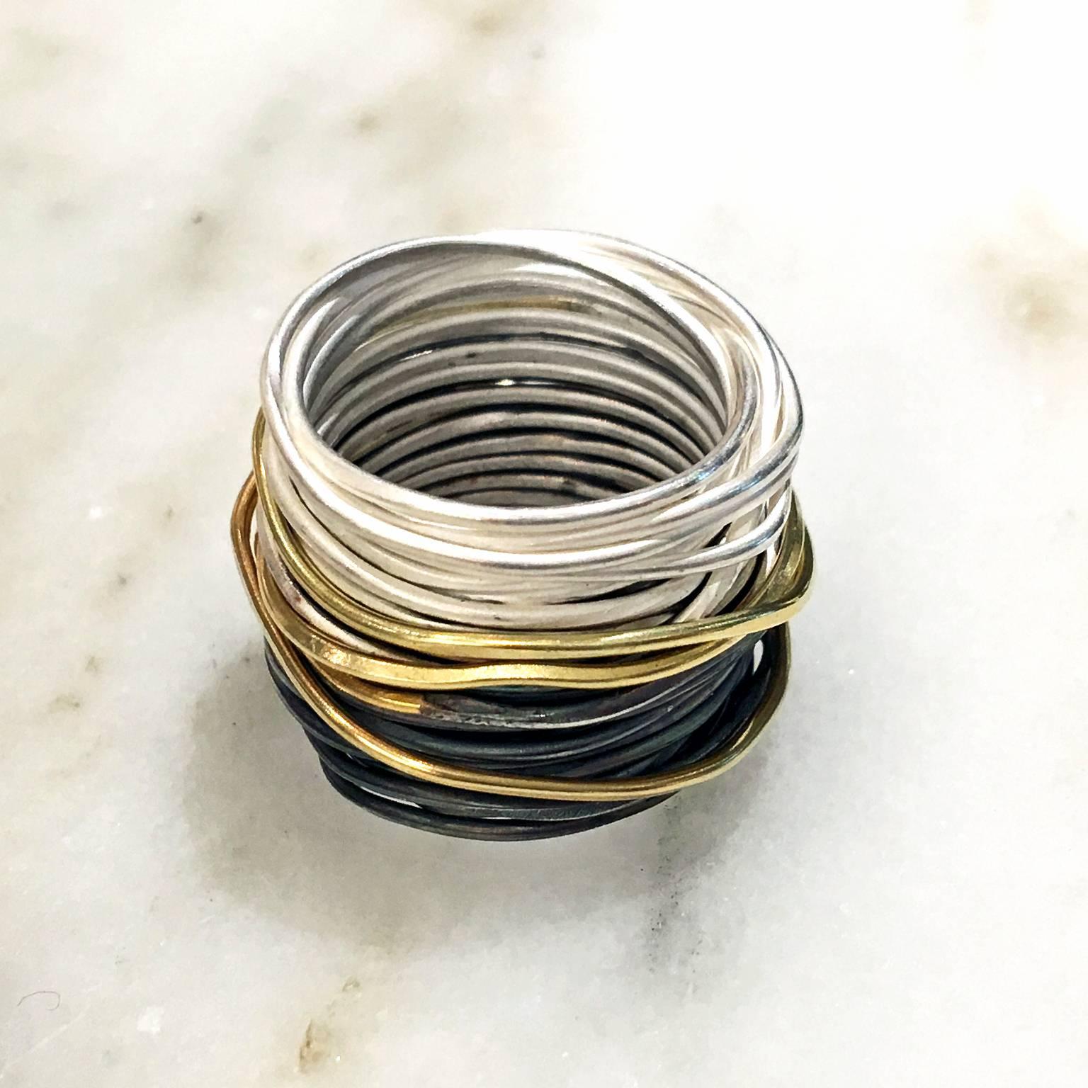 Artisan Disa Allsop Silver and Gold Spaghetti Grande Handmade Mixed Metal Wrap Ring