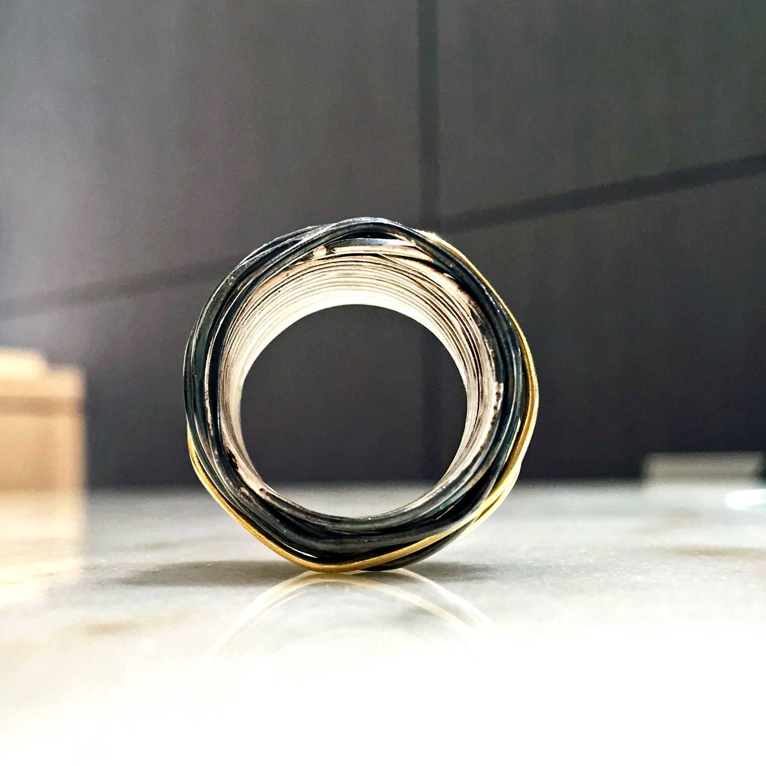 Disa Allsop Silver and Gold Spaghetti Grande Handmade Mixed Metal Wrap Ring In New Condition In Dallas, TX
