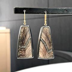 One of a Kind Kothari Fossilized Sequoia Diamond Drop Earrings