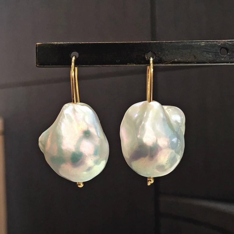 10-12mm Natural White Baroque Freshwater Pearl Dangle Earrings - 14K Gold Plated Hook 7 thumbnail image