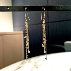 Faceted and Brilliant-cut Diamond Gold Dangling Tassle Earrings