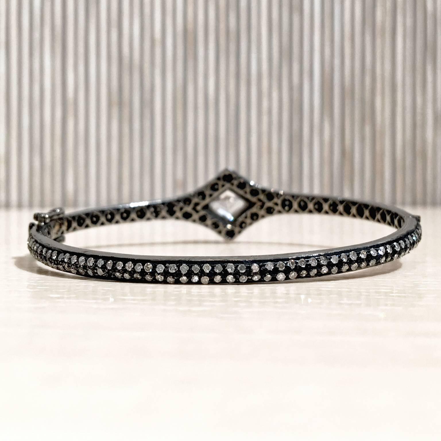 Women's or Men's Lauren Harper Rock Crystal Prism Diamond Eternity Hinged Cuff Bracelet