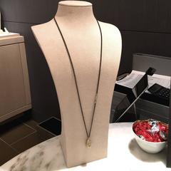 Long White Diamond Gold Oxidized Silver Almond Element Drop Necklace