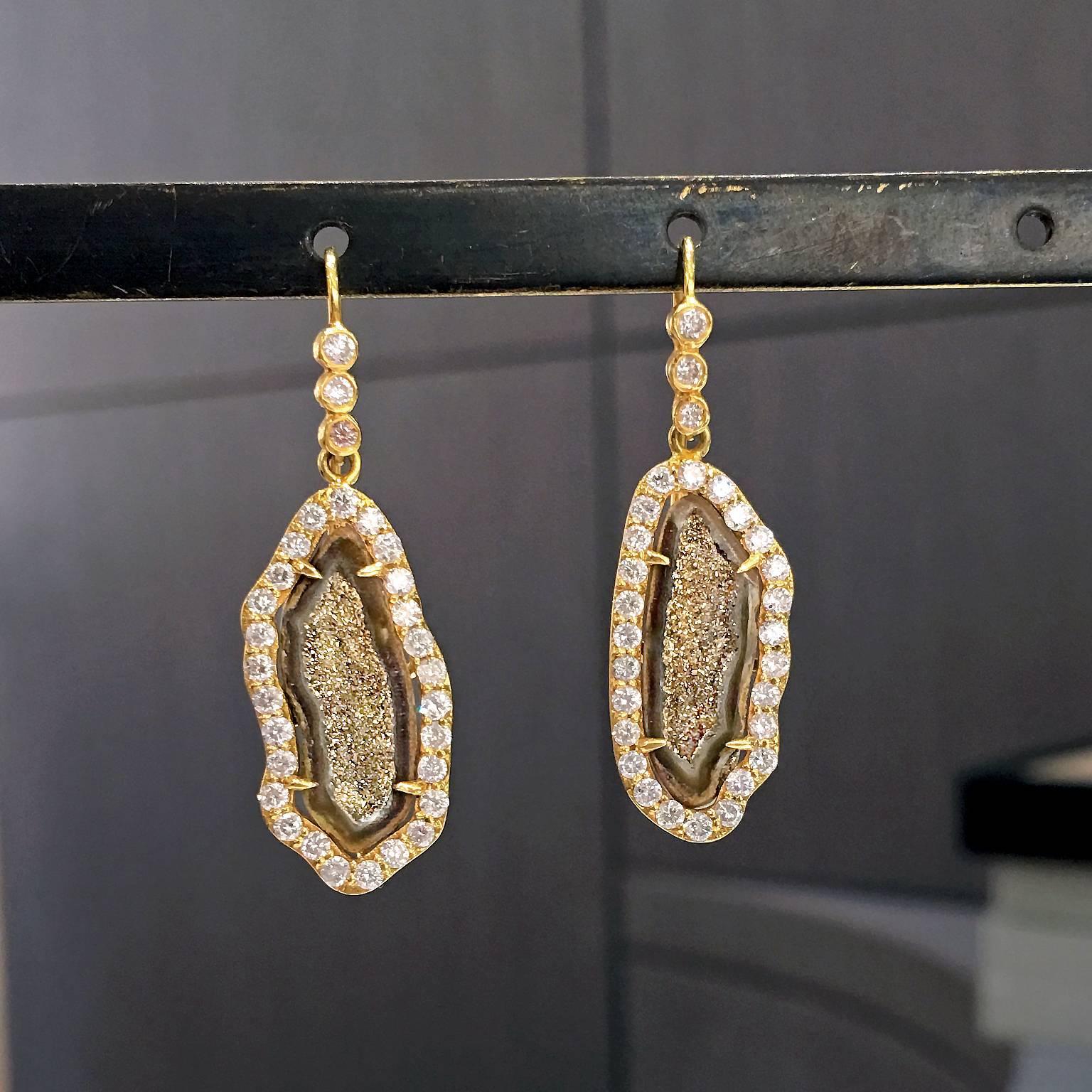 Artist Lauren Harper One of a Kind Inlaid Gold Crystal Geode Diamond Drop Earrings