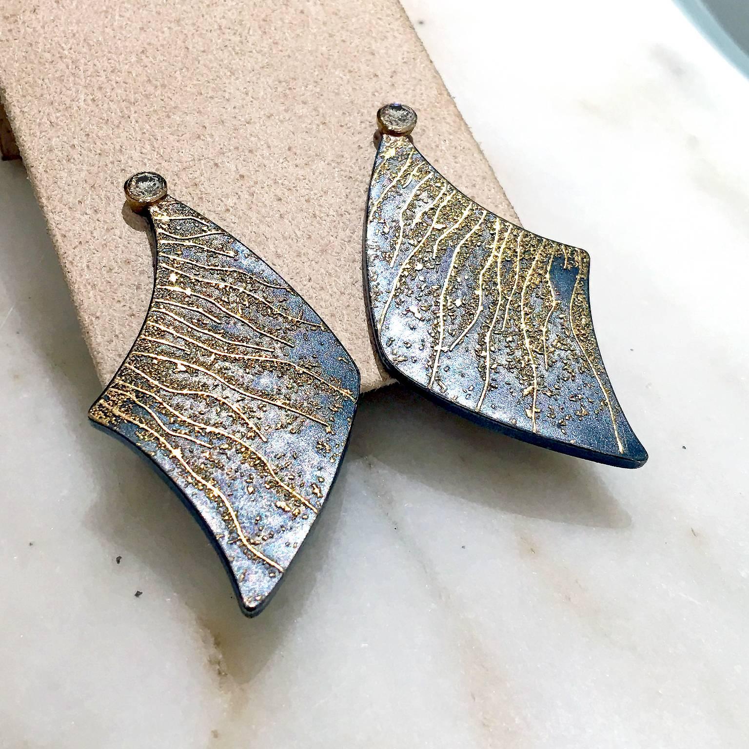 Modern Atelier Zobel One of a Kind Cognac Diamond Silver Gold Wing Clip Earrings