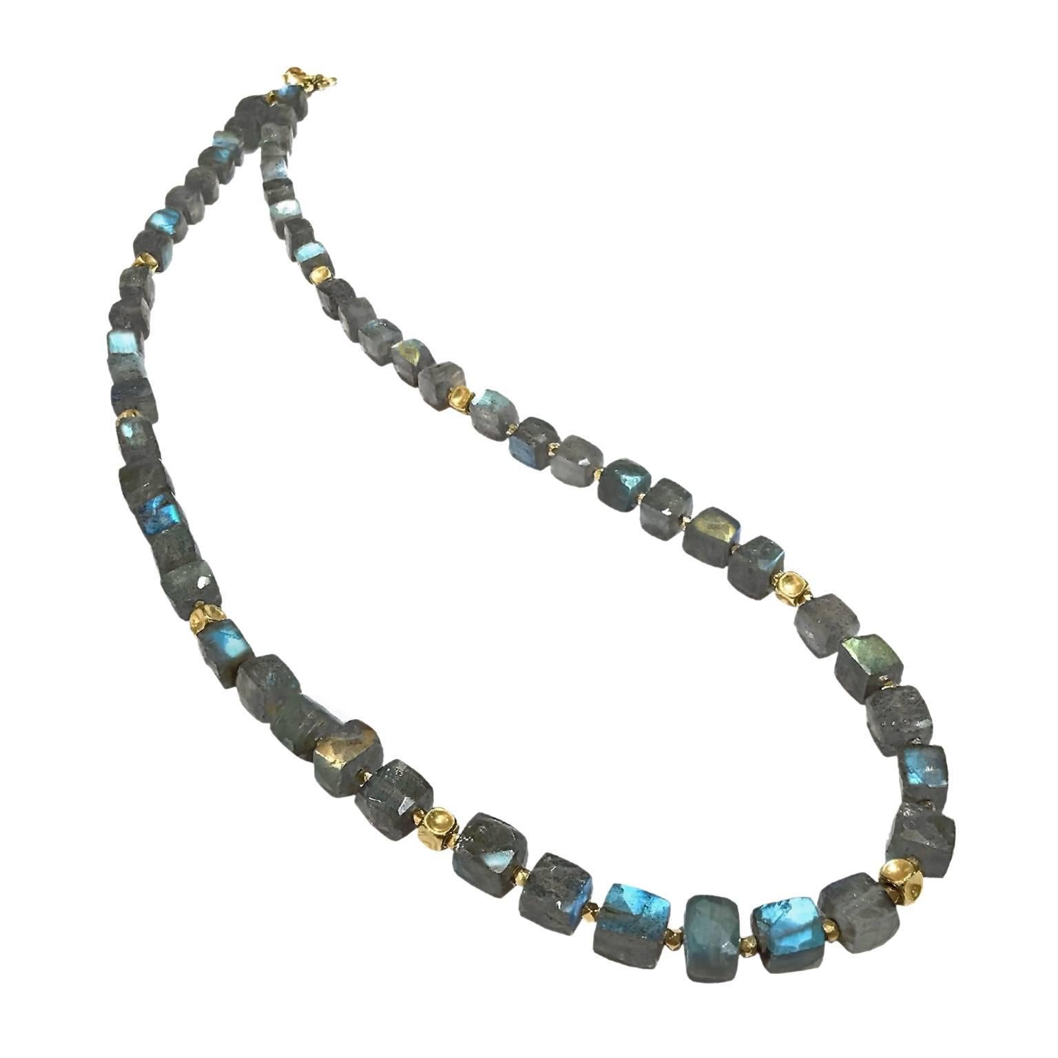 Barbara Heinrich Glowing Labradorite Cubes Handmade Gold Necklace