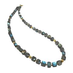 Barbara Heinrich Colorful Labradorite Cube Handmade Gold Spacer Necklace