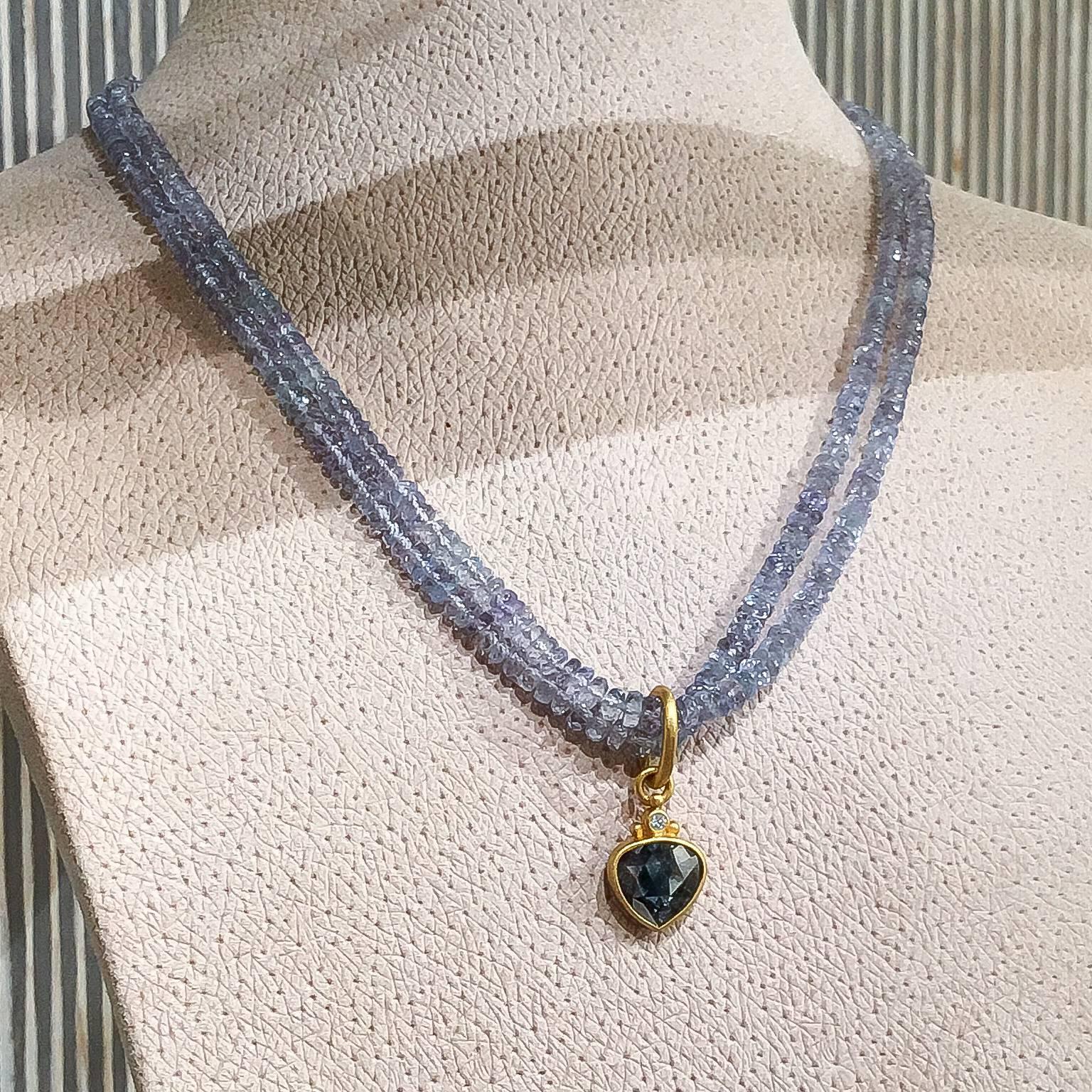 Artisan Denise Betesh Blue Gray Sapphire Double Strand Faceted Diamond Drop Necklace