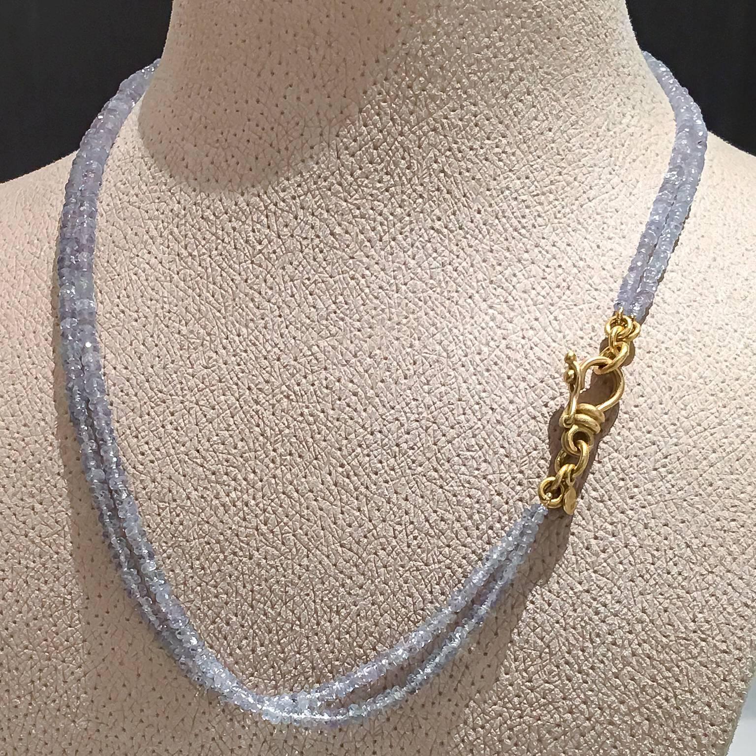 Denise Betesh Blue Gray Sapphire Double Strand Faceted Diamond Drop Necklace In New Condition In Dallas, TX