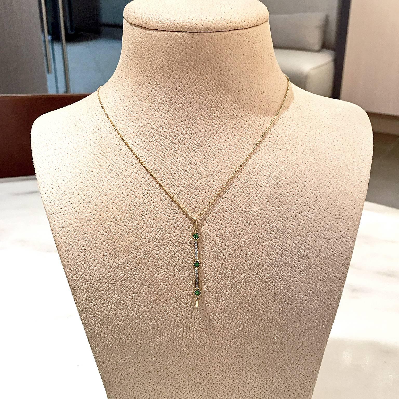 Artist Tsavorite Garnet Diamond Gold Dagger Drop Pendant Necklace