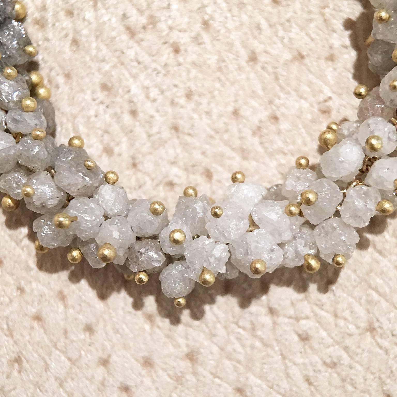 Rebecca Overmann Intricate 15 Carat White Gray Black Diamond Gold Ombre Necklace In New Condition In Dallas, TX