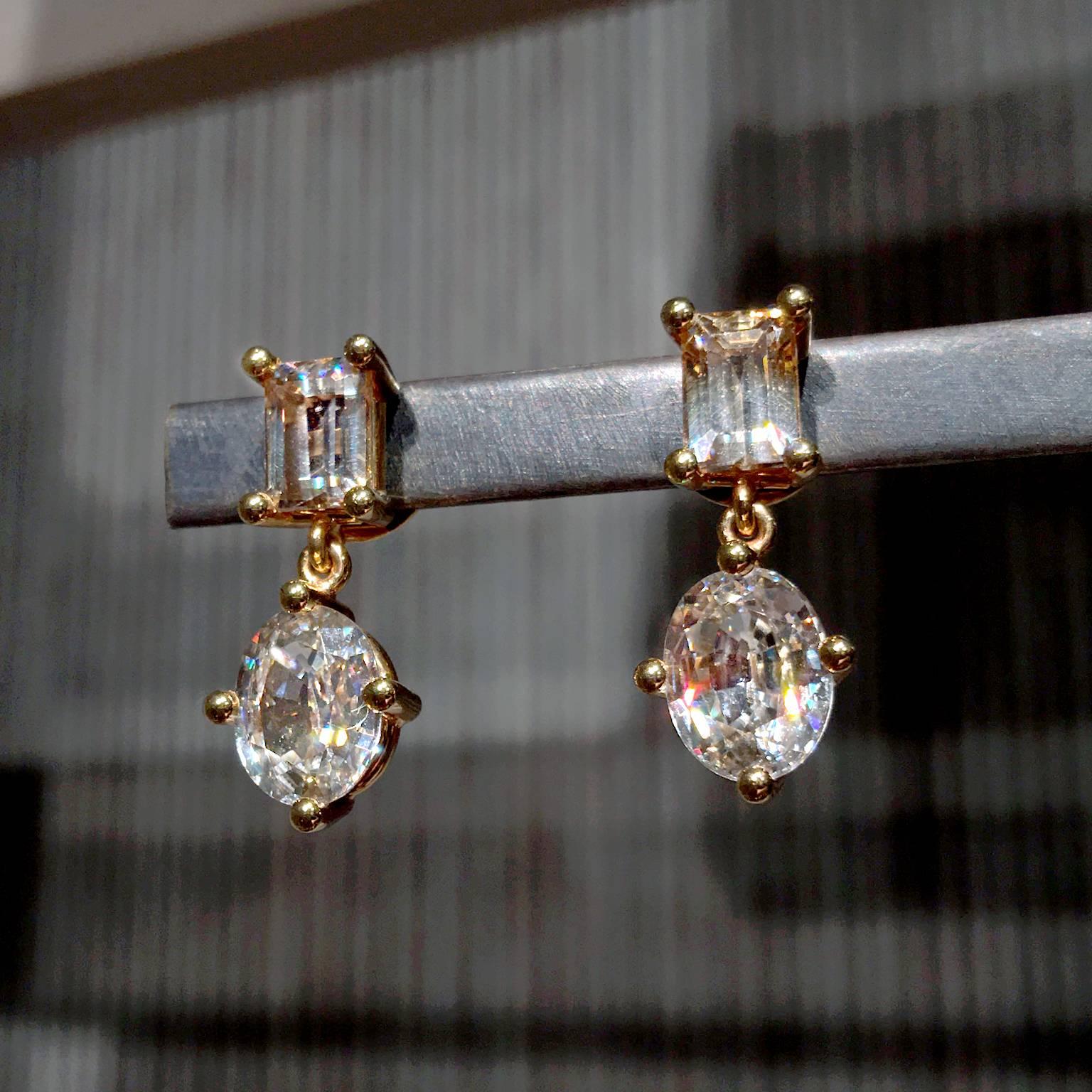 Zimmermann Natural Brilliant Champagne Baguette Oval Zircon Princess Earrings In New Condition In Dallas, TX