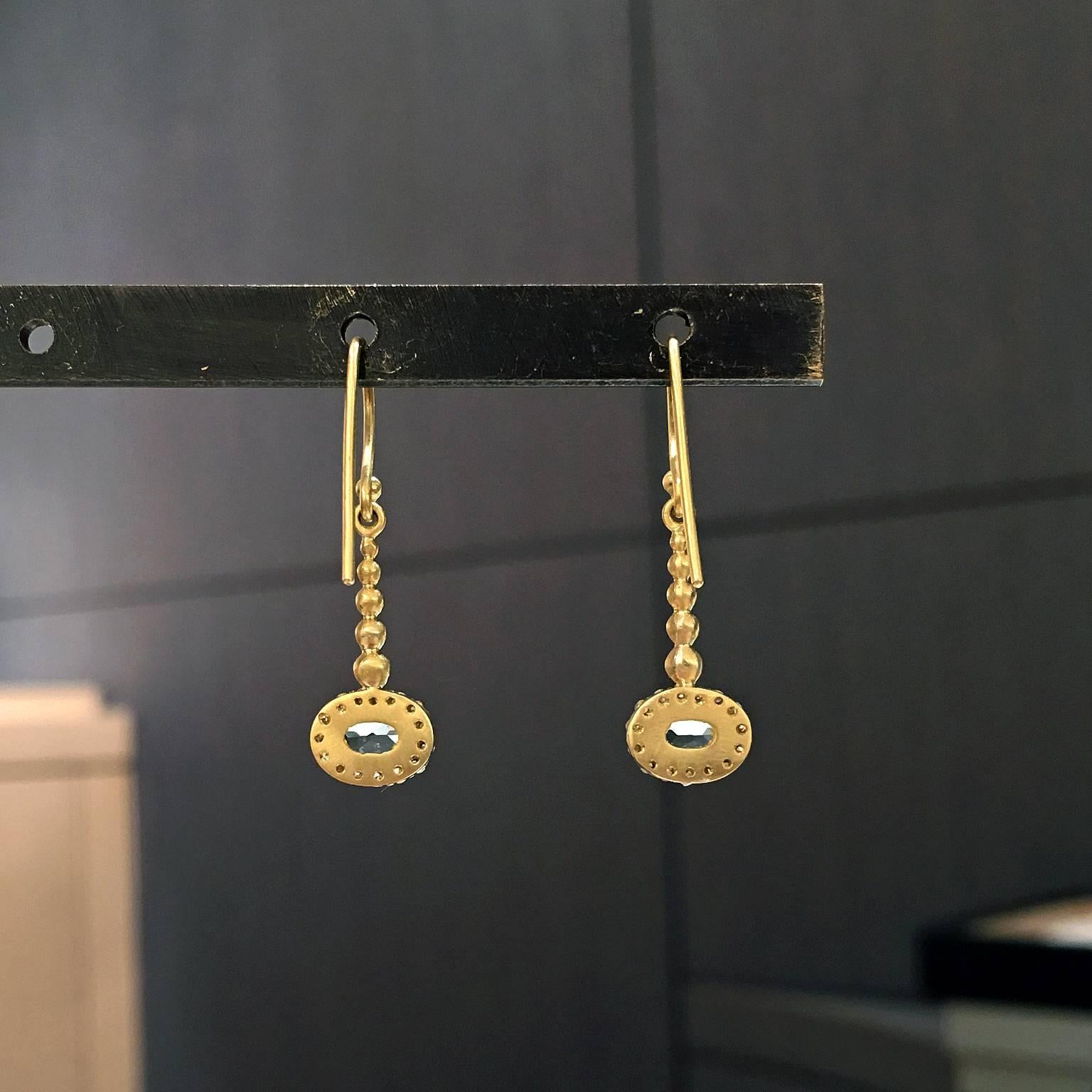 Artist Kothari Shimmering Aquamarine Diamond Handmade Gold Pendulum Earrings