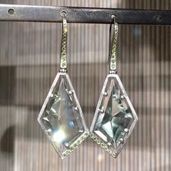 Unique Custom Cut Sage Amethyst Ice Green Diamond Matte Palladium Drop Earrings