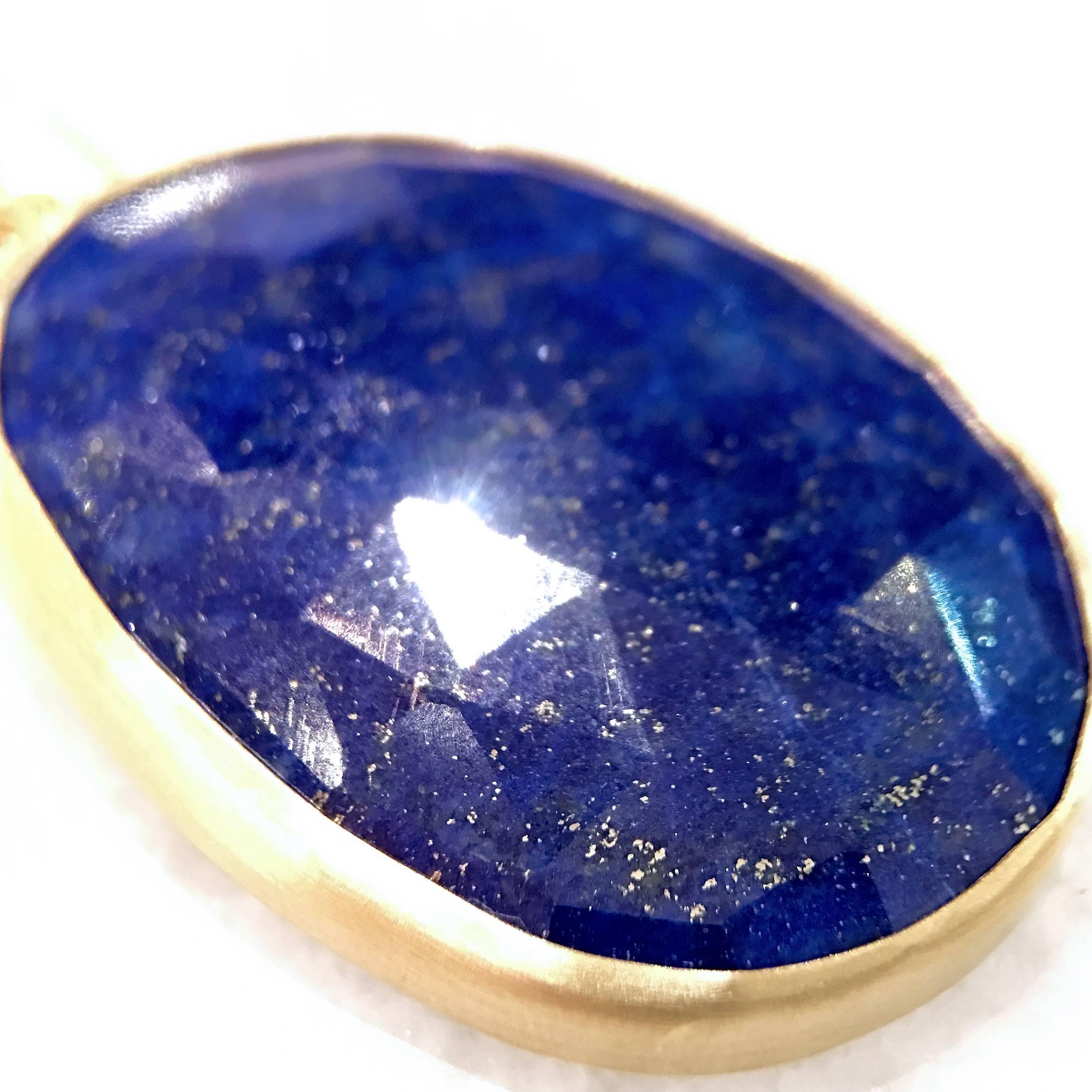 Women's Faceted Blue Gold Lapis Lazuli White Diamond Matte Finish Dangle Drop Earrings