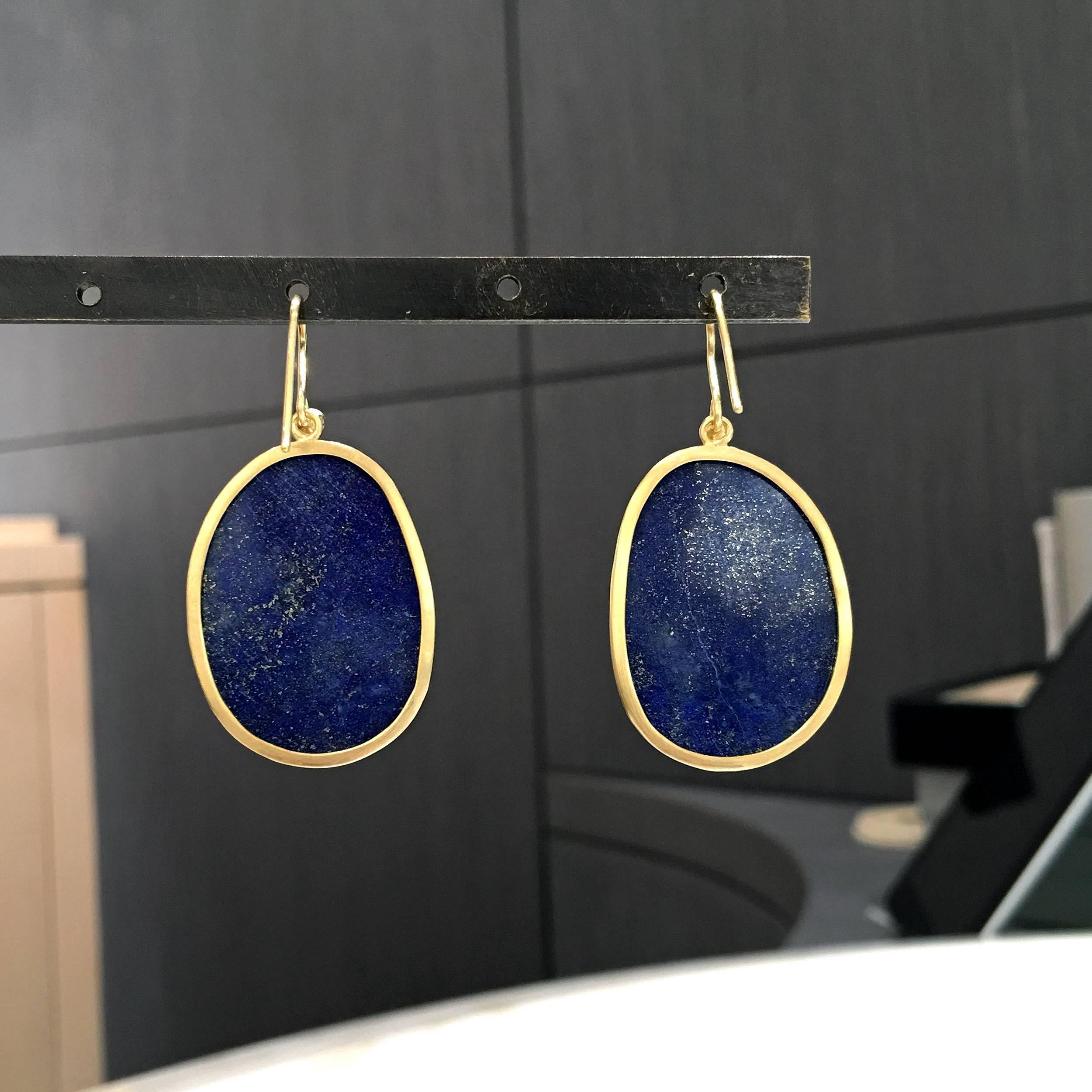 Faceted Blue Gold Lapis Lazuli White Diamond Matte Finish Dangle Drop Earrings 2