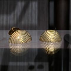 Opalescent Enamel Yellow Gold Open Shell Handmade Stud Earrings