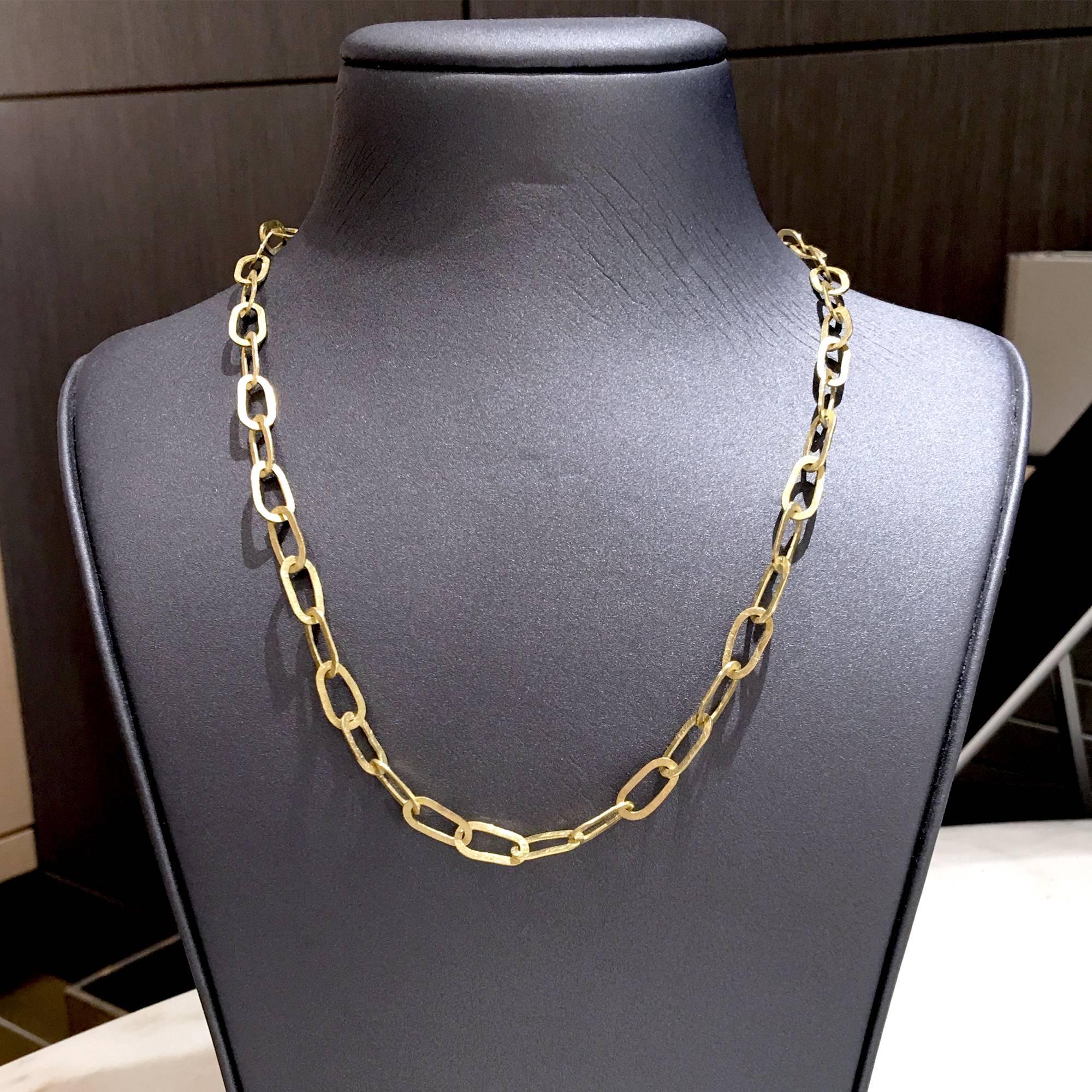 Heavy Oval Links Chain Necklace handmade by jewelry artist Petra Class in matte-finished 18k yellow gold. Wearable at 18.5" or any shorter length desired. Additional layering chain designs available.

Stamped and Hallmarked 18k / PC