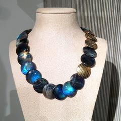 Atelier Zobel Spectrolite Labradorite Diamond Gold Silver Disc Necklace