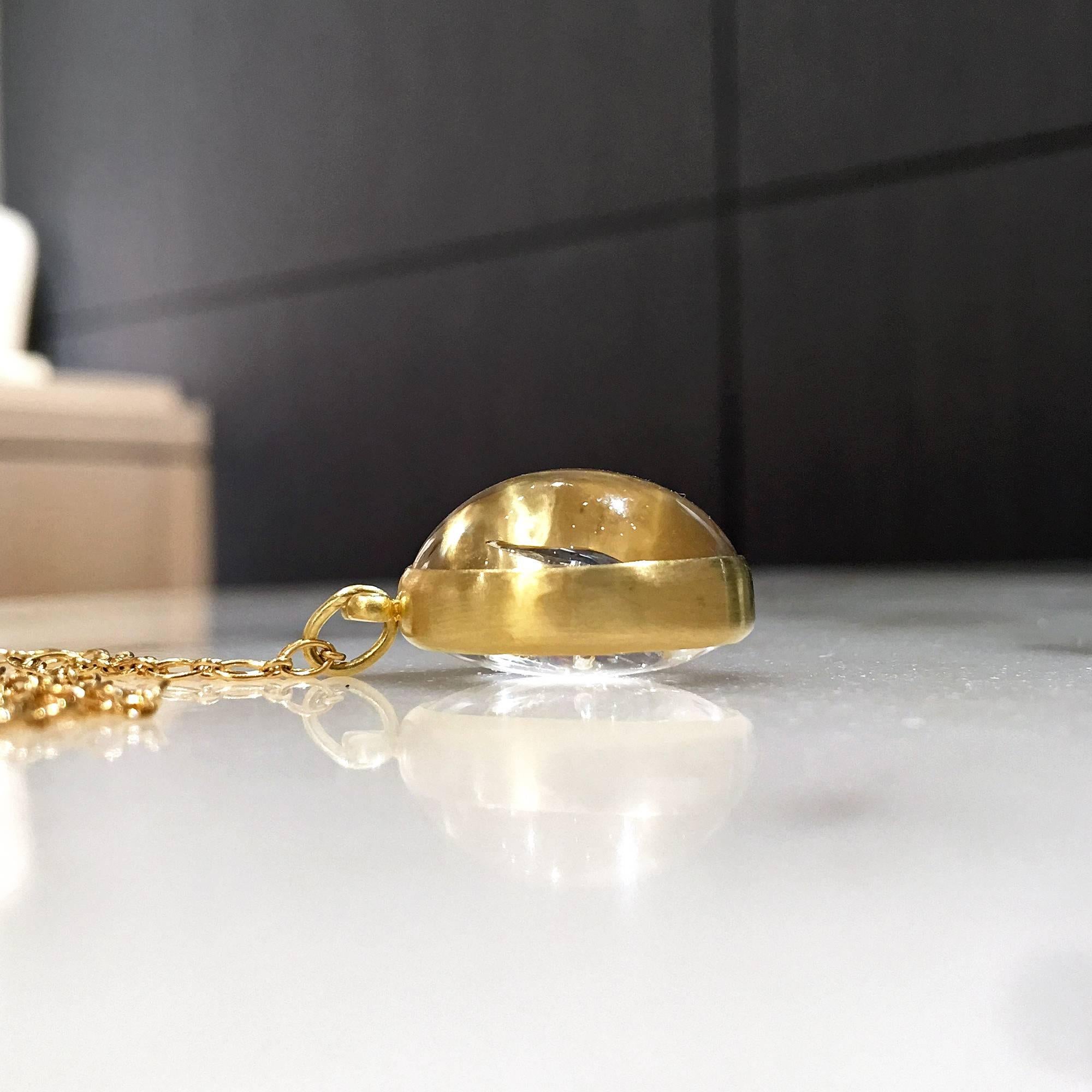 Artist Monica Marcella Rainbow Flash Enhydro Quartz Floating Bubble Gold Necklace