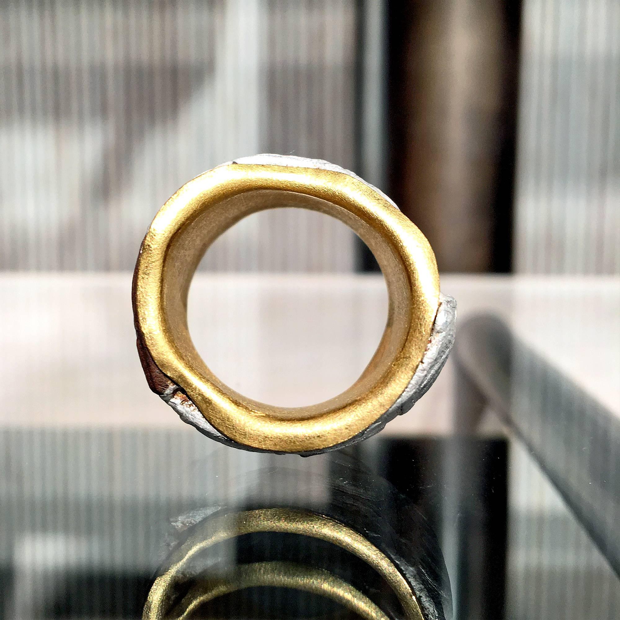 Five Multicolored Diamond Gold Silver Copper Mokumegane Unique Band Ring 2