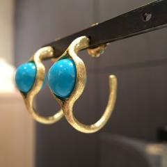 Joseph Murray Spinning Blue Turquoise Sphere Satin Gold Handmade Hoop Earrings