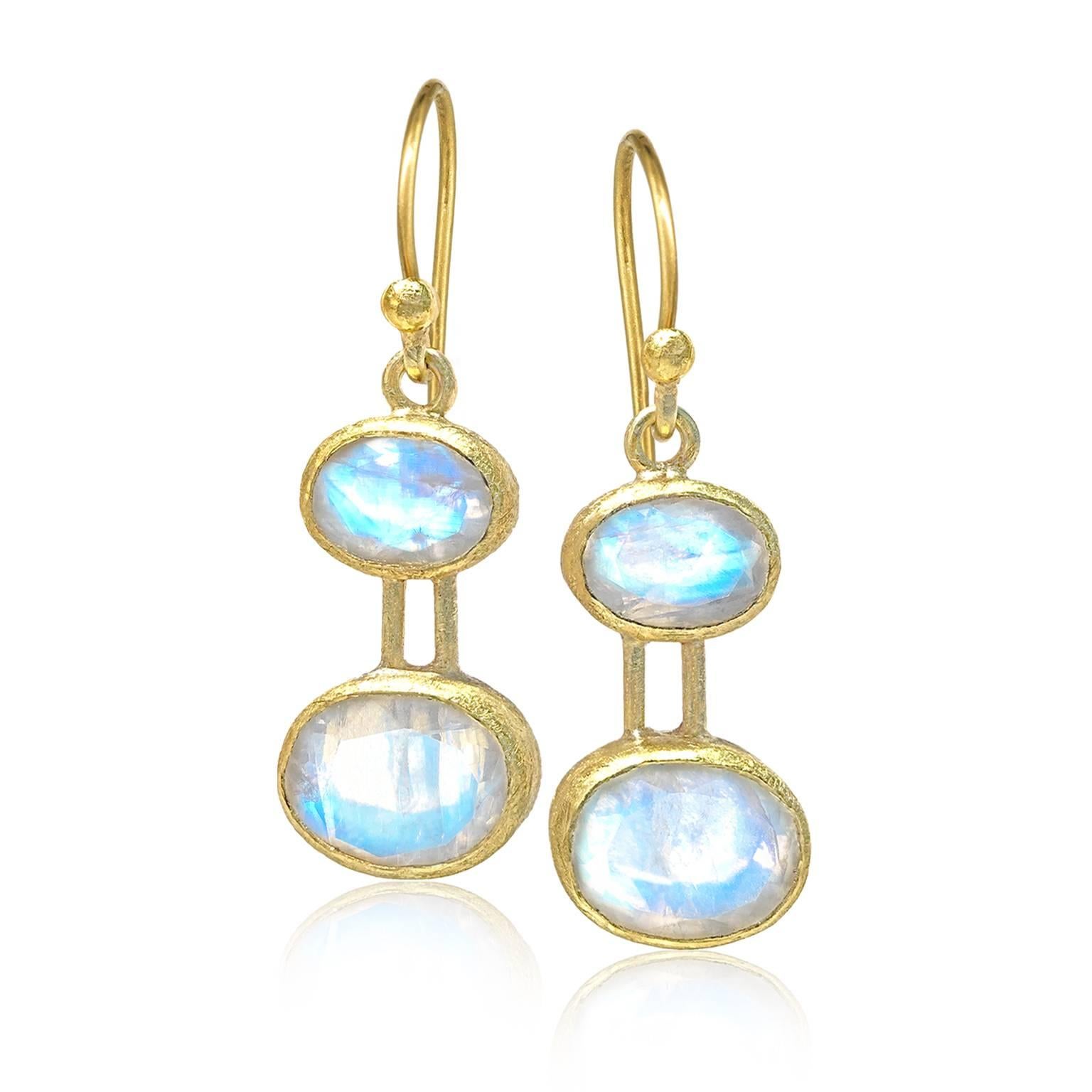 Artist Petra Class Glowing Blue Moonstone One of a Kind Drop Earrings 