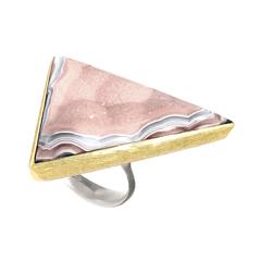 Robin Waynee One of a Kind Shimmering 3D Pink Druzy Lace Agate Trigon Ring